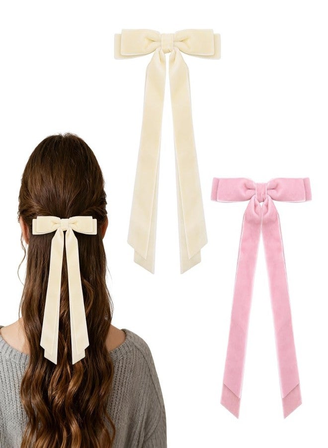 Borhmty Velvet Bows Clips for Girls Women Pink and Yellow Bow Hairclips for Thick Fine Hair Bow Accesssories for Women Girls Daughter Girlfriend Decorative Hairclip Hair Barrettes for 2pcs - Image 1